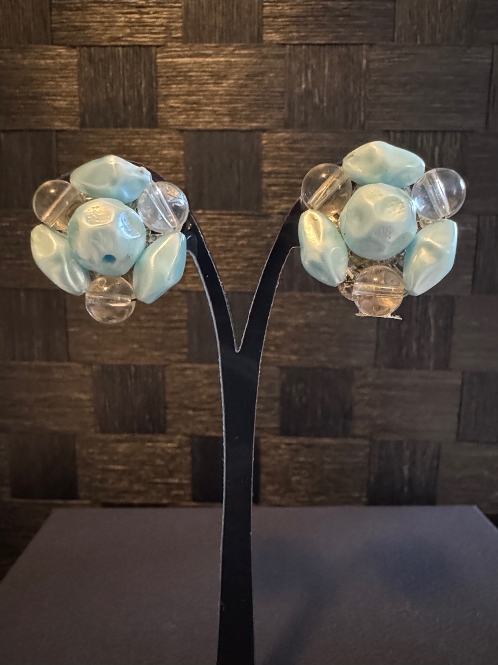 Light Blue Cluster Bead Clip-On Earrings